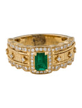 18K Emerald & Diamond Ornate Band