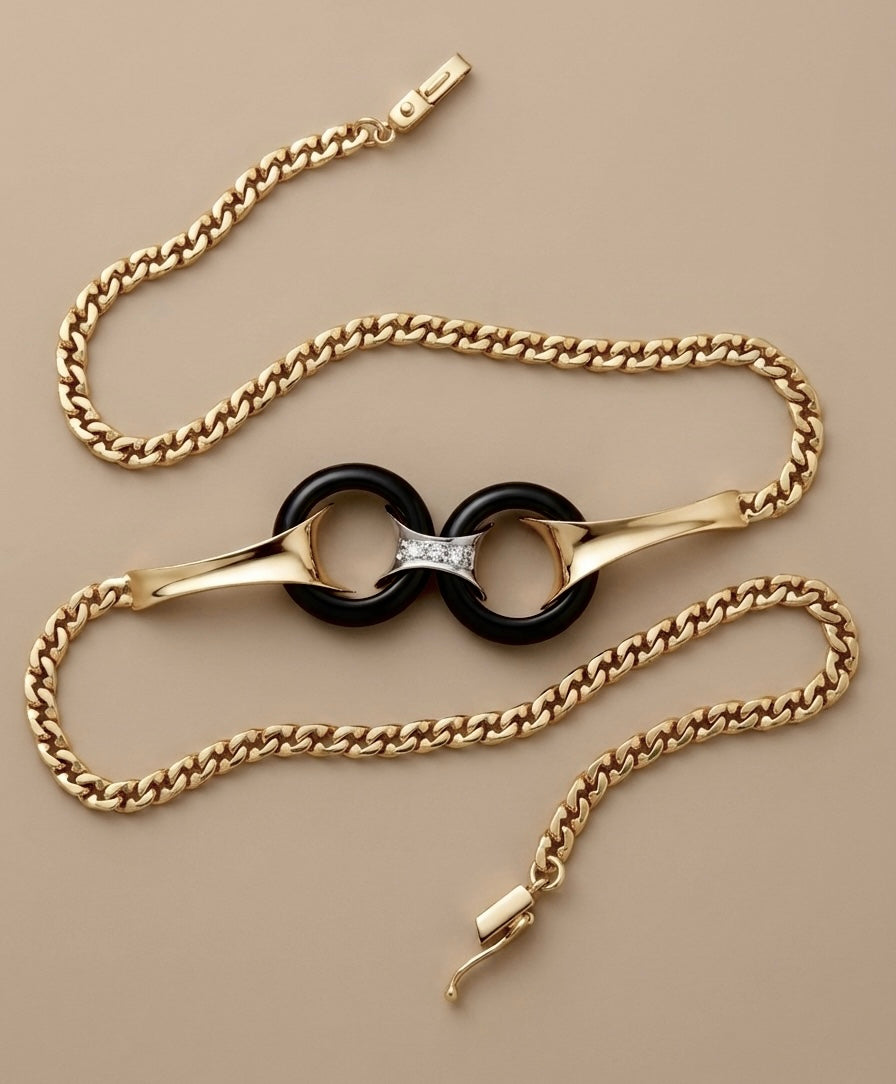 18K Gold Onyx Horsebit Necklace