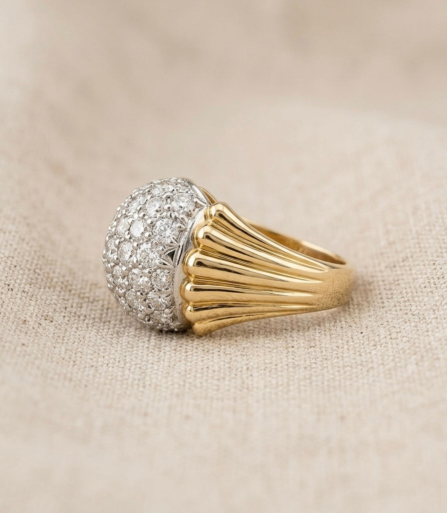 18K Gold Pavé Diamond Dome Cocktail Ring