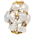 Signed Cellino 18K Gold, Diamond and Baroque Pearl Cocktail Ring