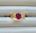 24K Matte Gold Egyptian Revival-Influenced Ruby and Diamond Ring