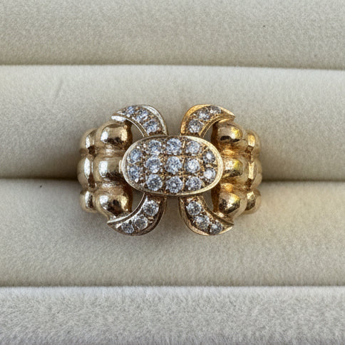 18K Gold Pave Diamond Fleur-de-Lis Cocktail Ring