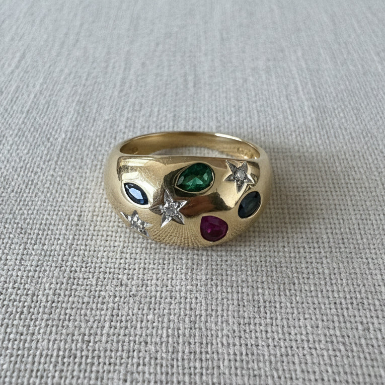 14K Bombe Ring with Muti-Gemstone Design