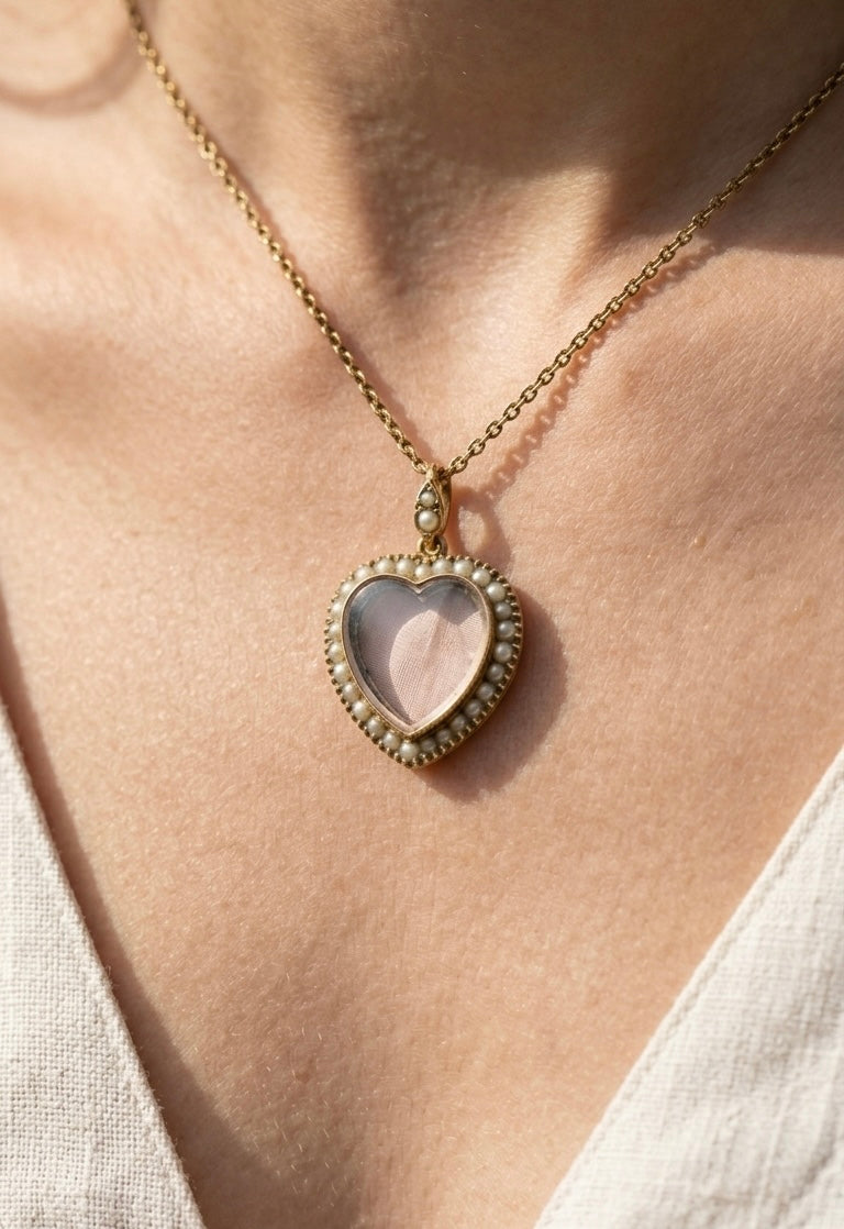 Edwardian 9K Gold and Seed Pearl Mourning Locket, Circa 1900
