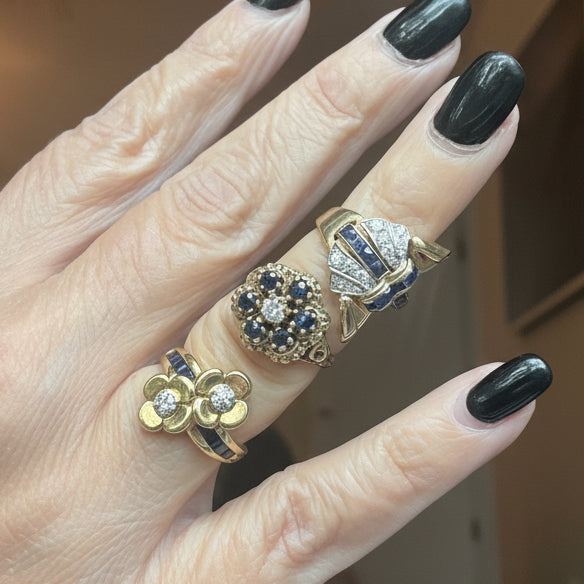 18K Gold, Diamond and Sapphire Tank Ring