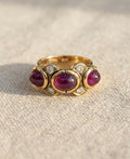 14K Gold, Cabochon Ruby, and Diamond Ring