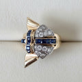 18K Gold, Diamond and Sapphire Tank Ring