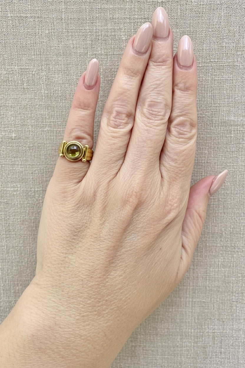 Signed 18K Chopard Peridot Ring with 4 Accent Diamonds