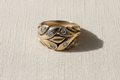 14K Gold and Diamond Laurel Motif Stacking Ring