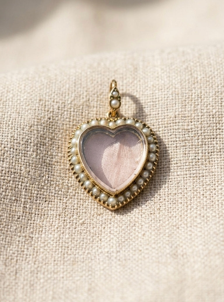 Edwardian 9K Gold and Seed Pearl Mourning Locket, Circa 1900