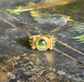 Signed 18K Chopard Peridot Ring with 4 Accent Diamonds