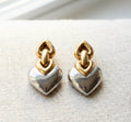 Signed Bulgari 18K Gold and Steel Doppio Cuore Door Knocker Earrings
