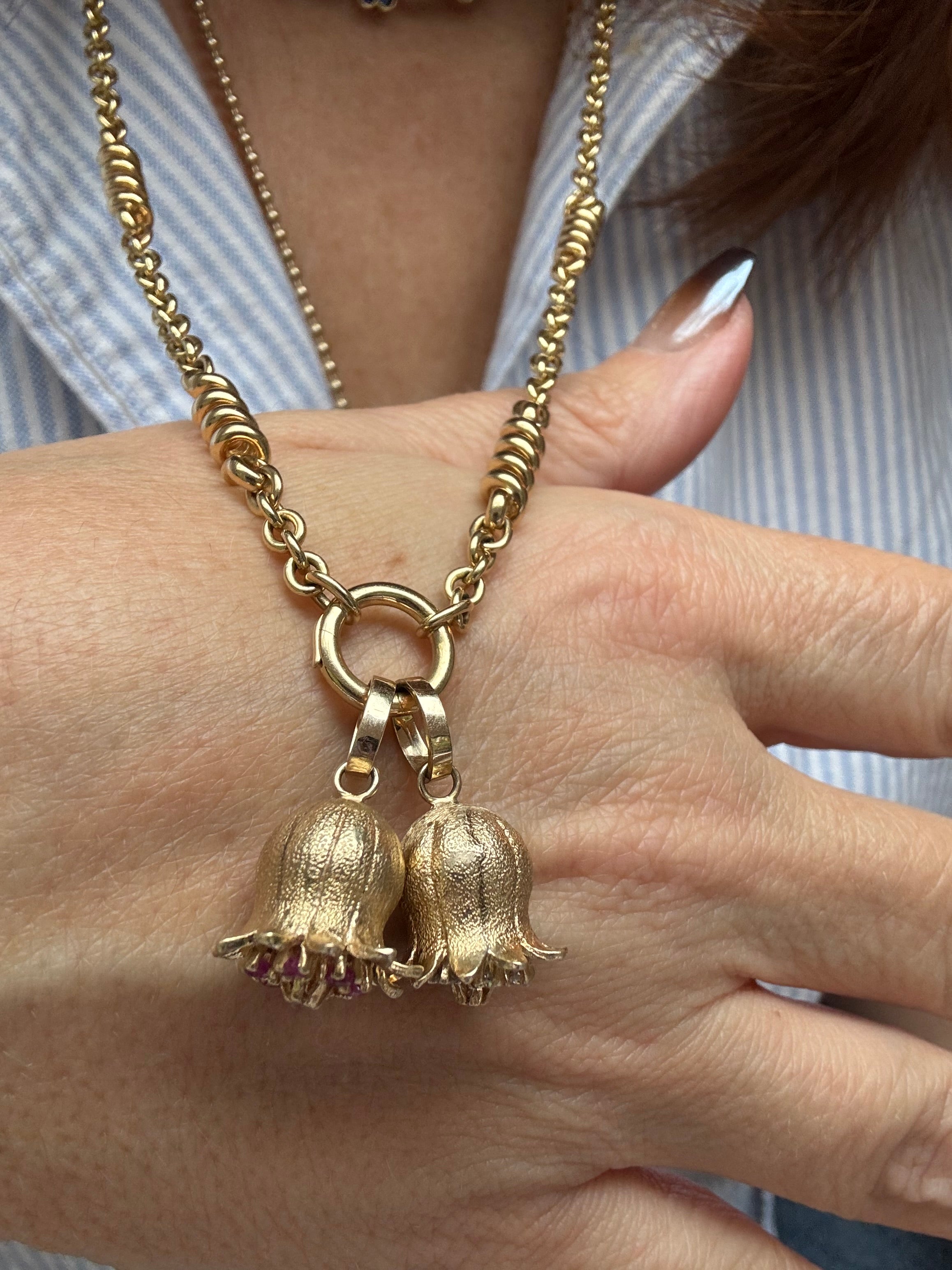 14K Gold Ruby Tulip Charm