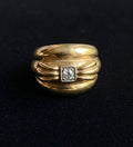 Chunky 18K Gold French Retro Era Ring with Center Diamond
