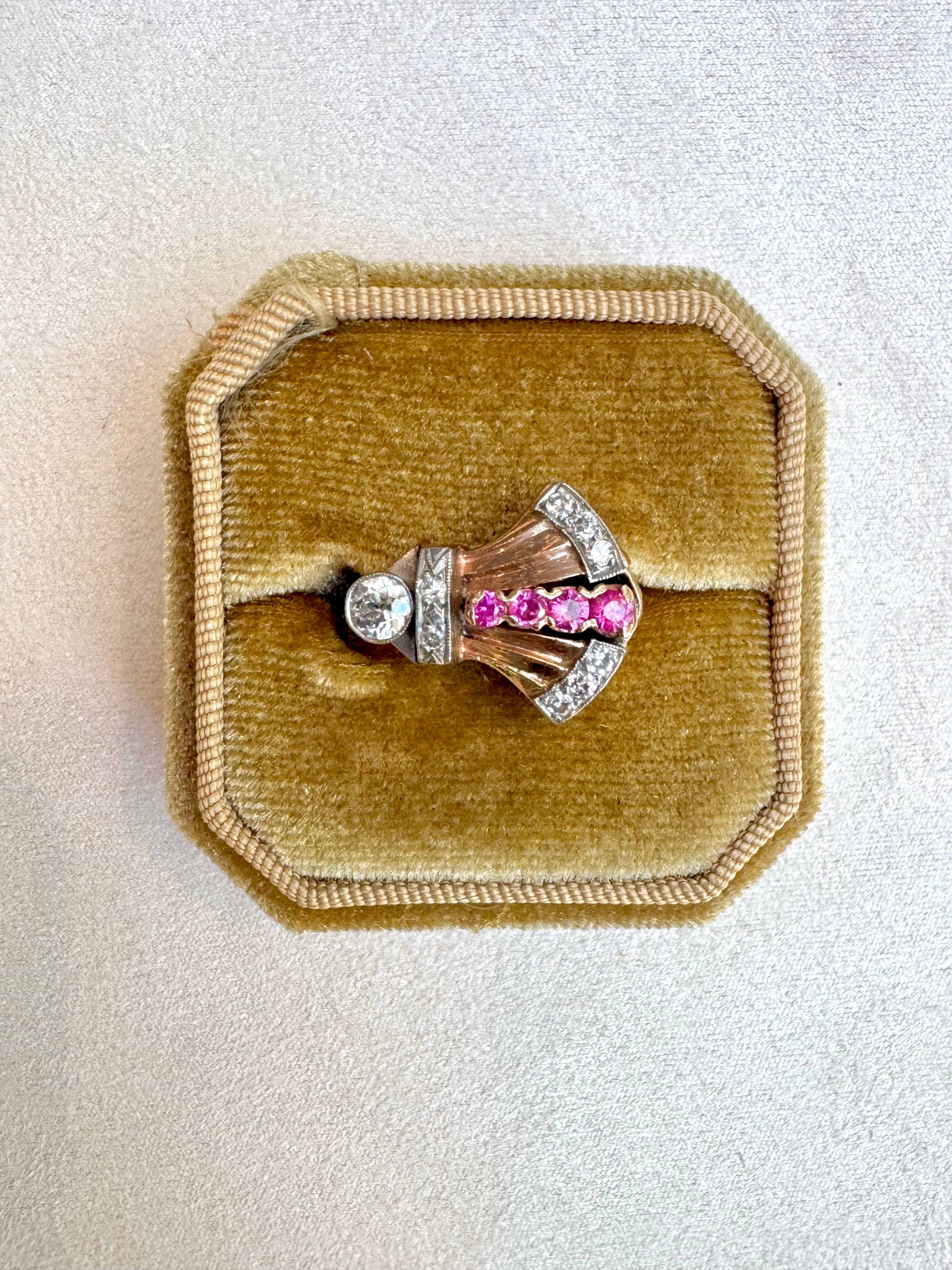 14K Rose Gold, Ruby and Diamond Retro Era Ring