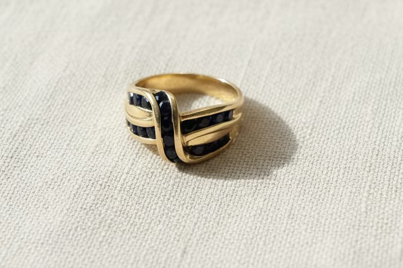14K Gold Sapphire Crossover Ring