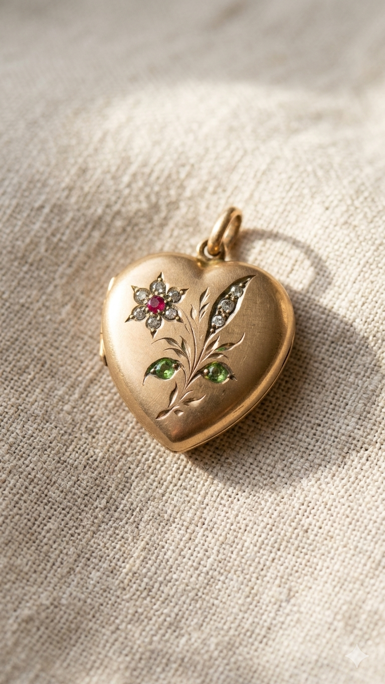 Edwardian Flower Locket with Paste, Peridot & Ruby