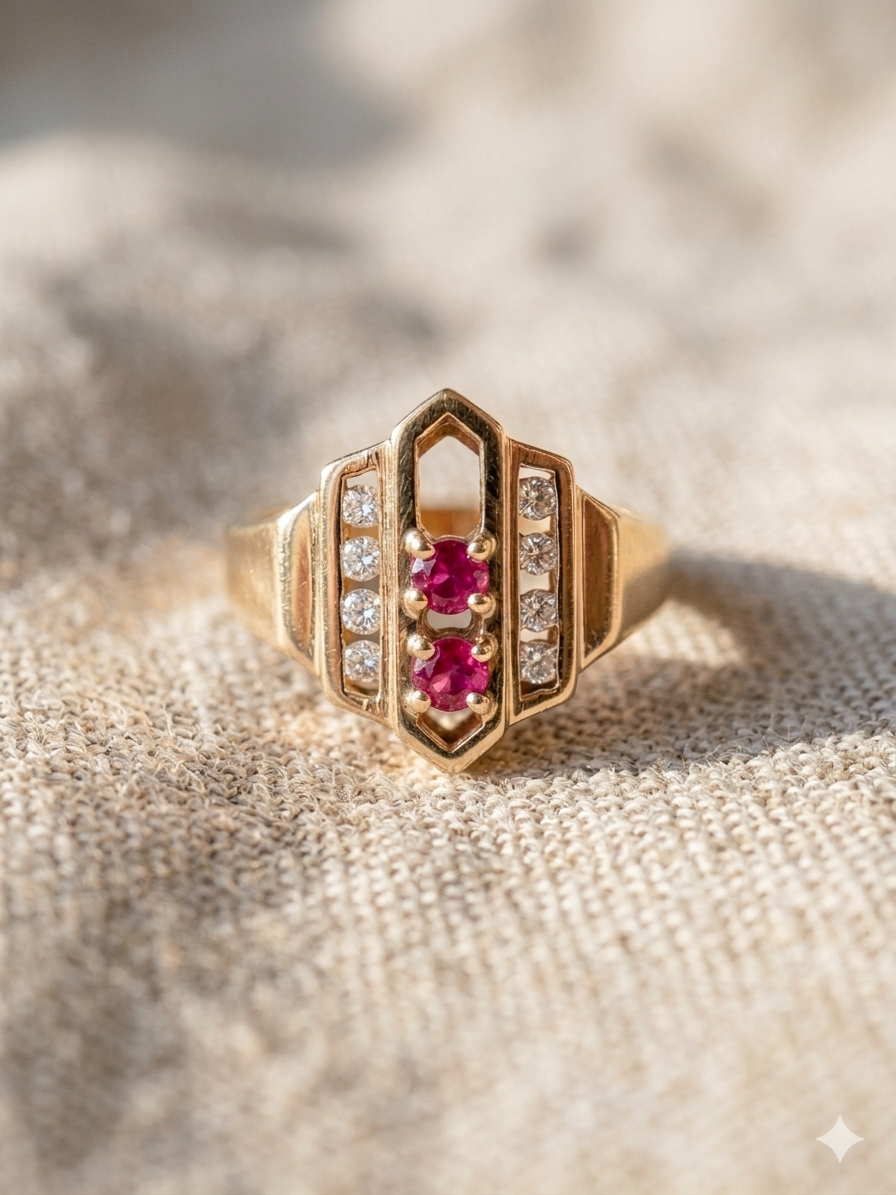 14K Gold, Ruby and Diamond Fidget / Slider Ring