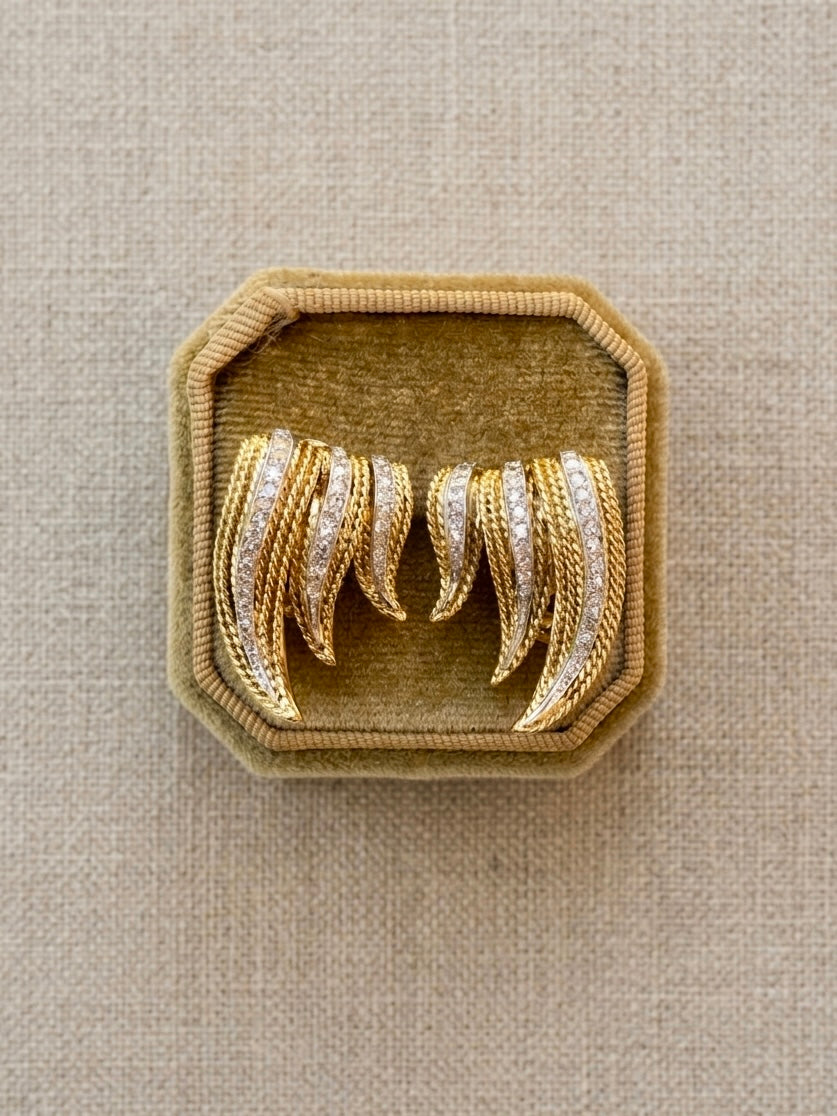 Vintage Gubelin 18K, Platinum & Diamond Flame Earrings