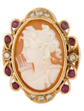 18K Gold Cameo, Ruby and Diamond Cocktail Ring