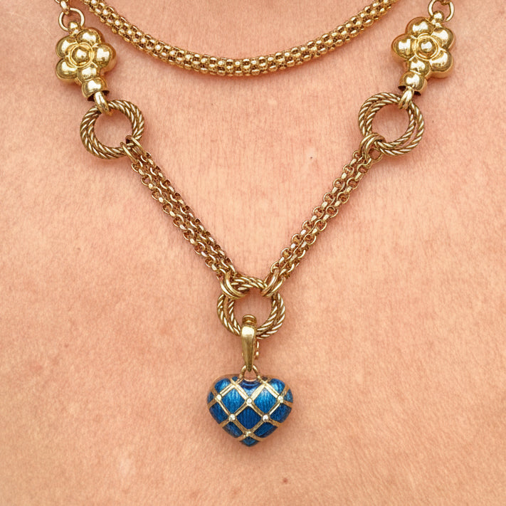 Guilloche Enamel Heart Charm