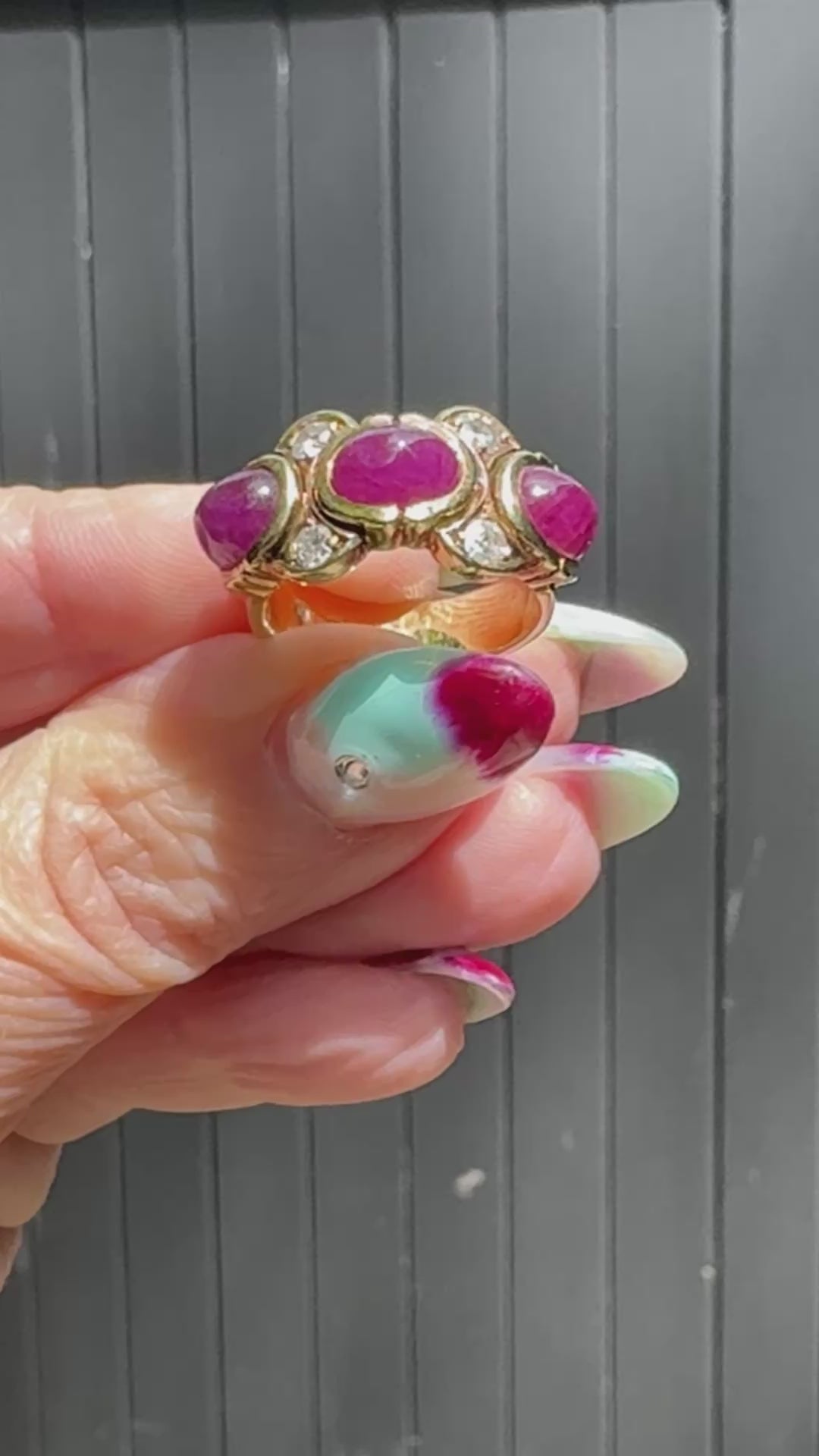 14K Gold, Cabochon Ruby, and Diamond Ring