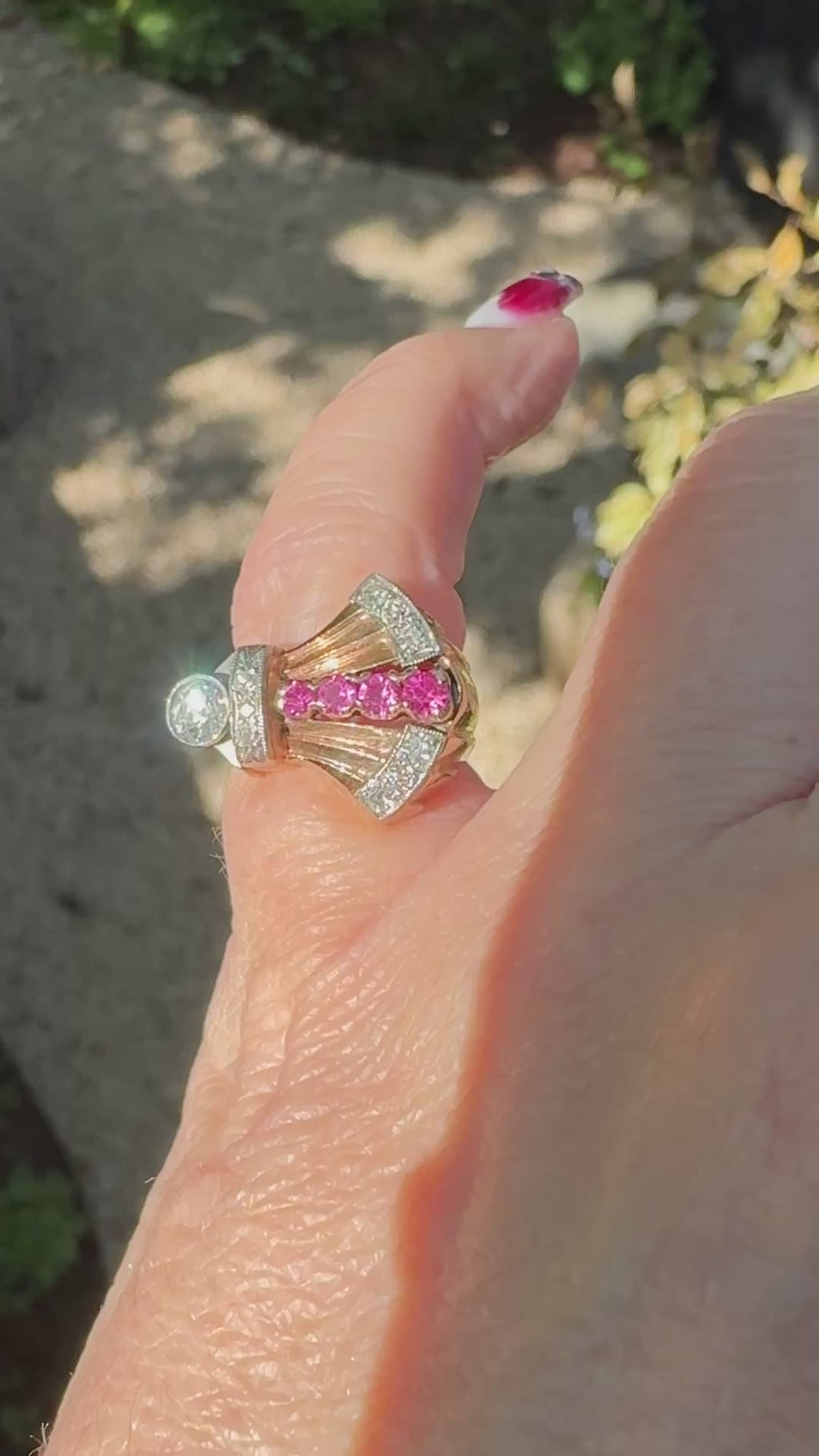 14K Rose Gold, Ruby and Diamond Retro Era Ring