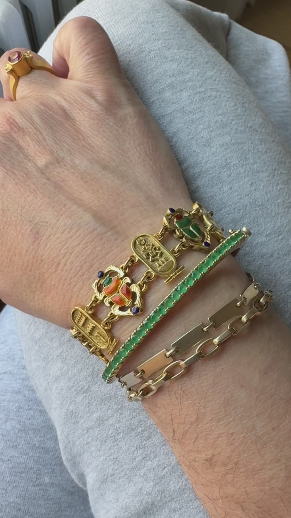 18K Gold & Enamel Egyptian Revival Scarab Bracelet