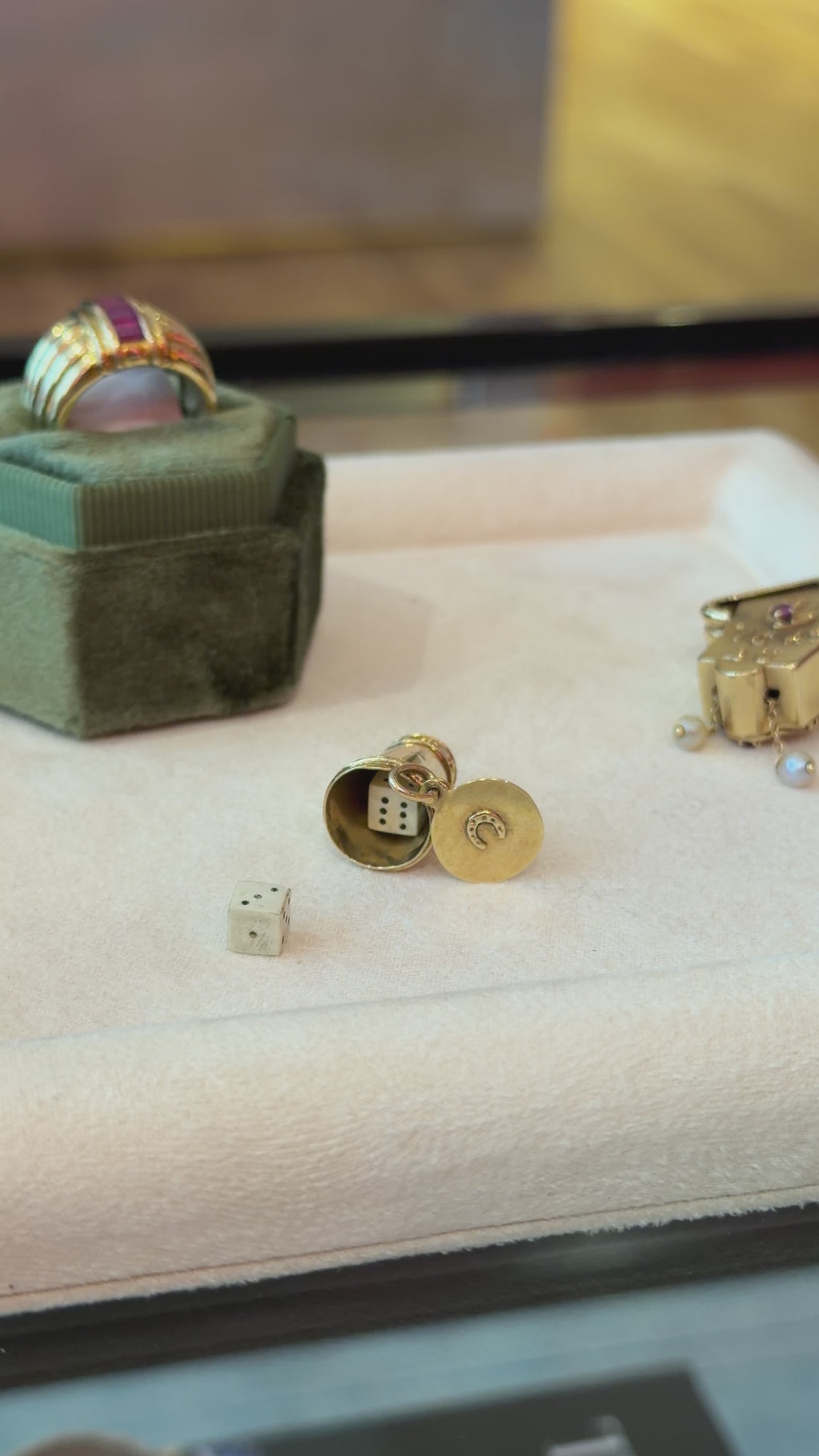 Mid-Century 14K Gold Dice Shaker Charm (with Dice!!), Circa 1950